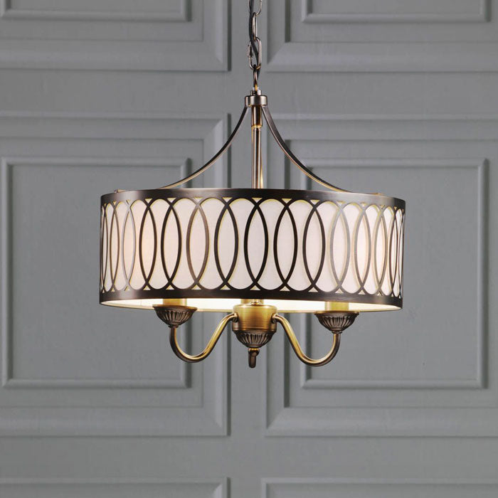 Laura Ashley Allerford 3 Light Pendant Satin Bronze with Taupe
