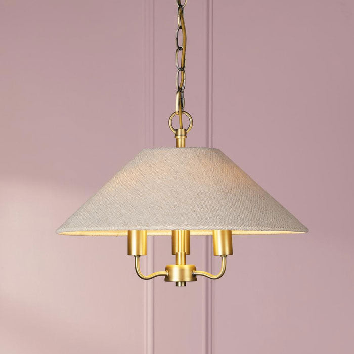 Laura Ashley Harland 3 Light Pendant Matt Antique Brass with Natural L