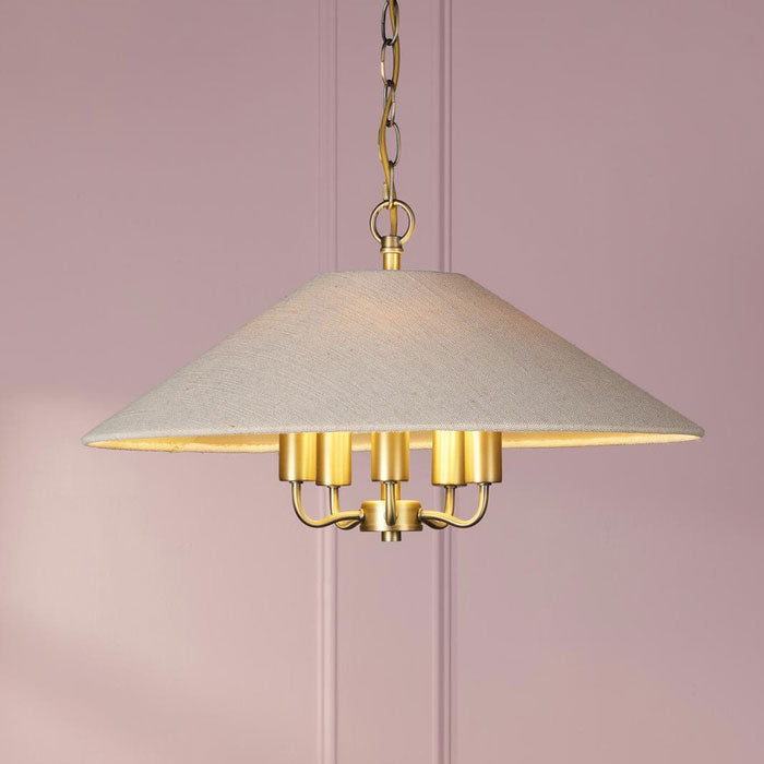 Laura Ashley Harland 5 Light Pendant Antique Brass with Natural
