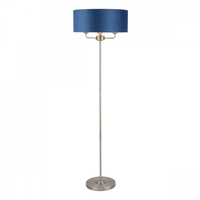 Laura Ashley Sorrento 3 Light Floor Lamp Matt Antique Brass & Blue Shade LA3756235-Q