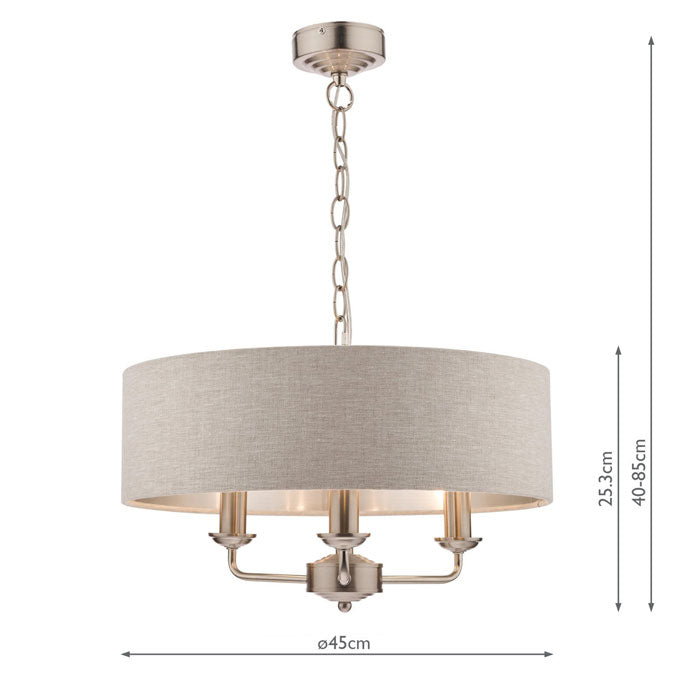 Laura Ashley Sorrento 3-Light Pendant in Brushed Chrome with Natural Shade LA3567326-Q
