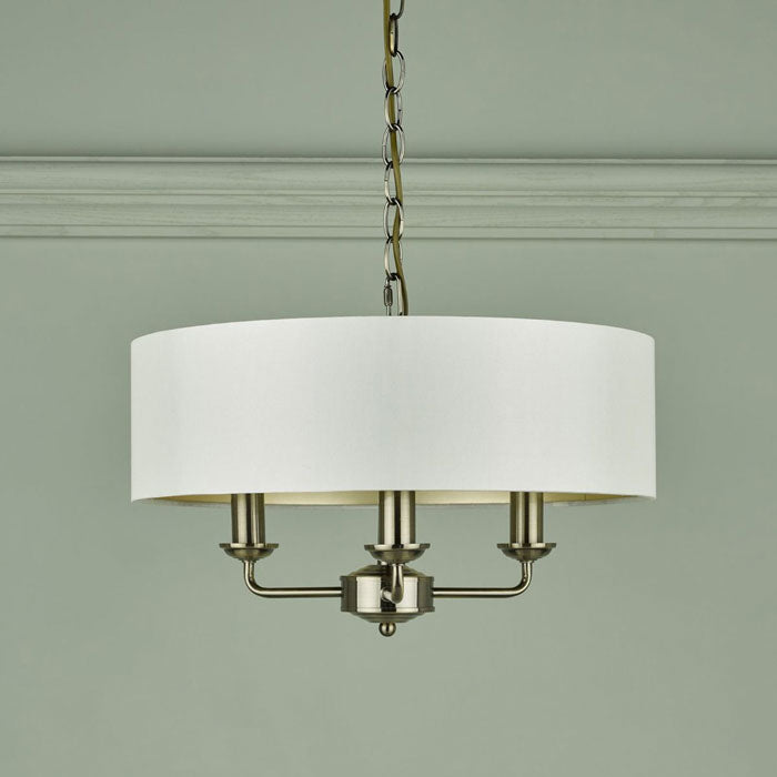 Laura Ashley Sorrento 3-Light Pendant in Antique Brass with Ivory Shade LA3621363-Q