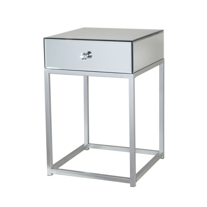 Stylish Mirrored End Table with Drawer