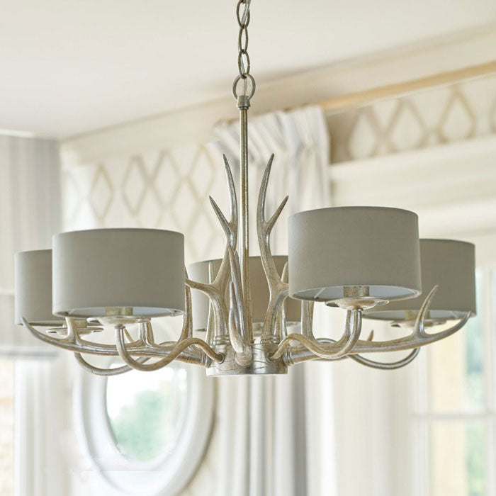 Laura Ashley Mulroy 5-Light Antler Chandelier in Champagne With Shades