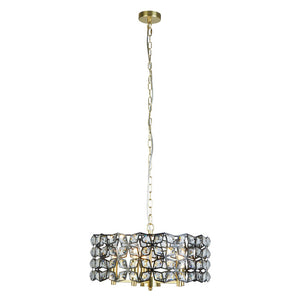 Searchlight Iris 5-Light 48cm Round Pendant in Black Metal with Crystal & Brass 59811-5BSB