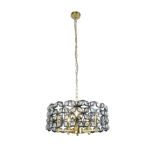 Searchlight Iris 5-Light 48cm Round Pendant in Black Metal with Crystal & Brass 59811-5BSB