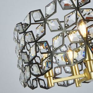 Searchlight Iris 5-Light 48cm Round Pendant in Black Metal with Crystal & Brass 59811-5BSB