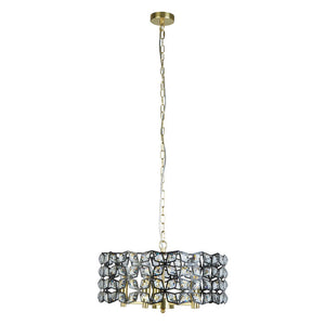 Searchlight Iris 5-Light 48cm Round Pendant in Black Metal with Crystal & Brass 59811-5BSB