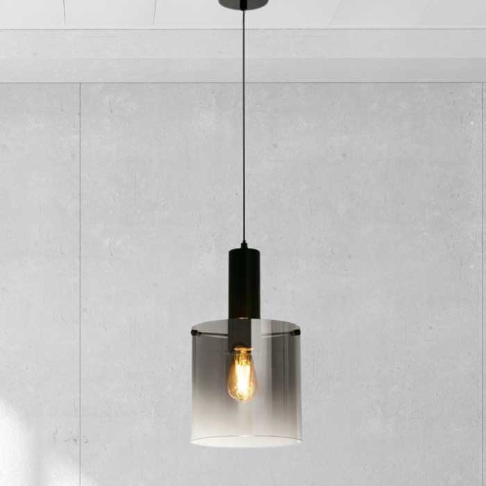 Searchlight Sweden Pendant in Matt Black Metal with Smoked Ombre Glass 88910-1BK