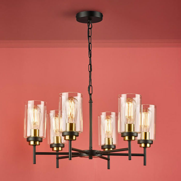 Dar Abel 6 Light Pendant Satin Black Glass ABE0654