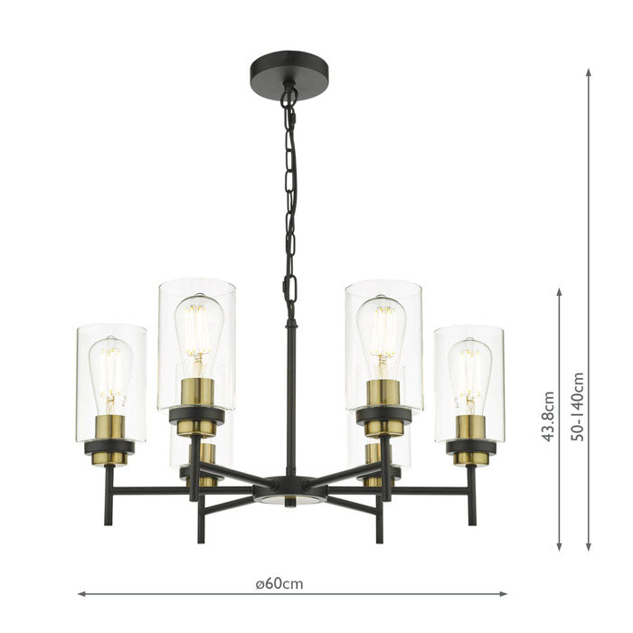 Dar Abel 6 Light Pendant Satin Black Glass ABE0654