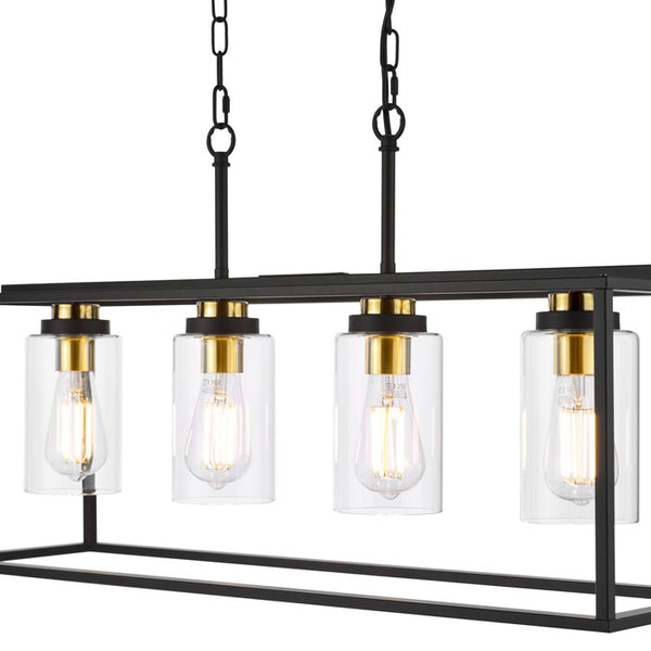 Dar Abel 4 Light Bar Pendant Satin Black and Glass ABE8454