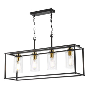 Dar Abel 4 Light Bar Pendant Satin Black and Glass ABE8454