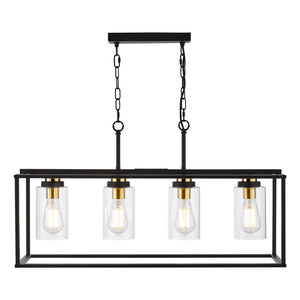 Dar Abel 4 Light Bar Pendant Satin Black and Glass ABE8454