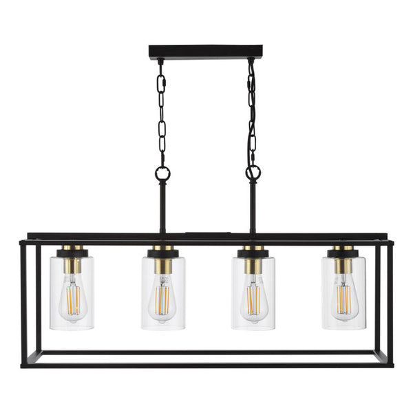 Dar Abel 4 Light Bar Pendant Satin Black and Glass ABE8454