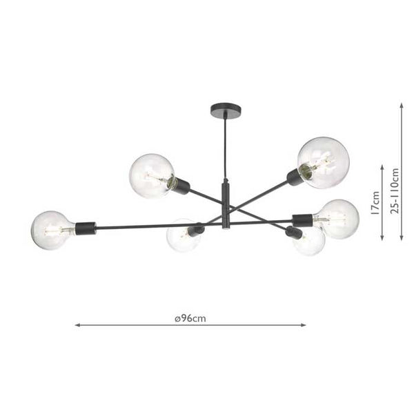 Dar Alana 6 Light Pendant Black ALA0622