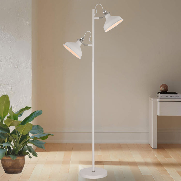 Apollo White Satin Floor Lamp with Two Lamp Heads