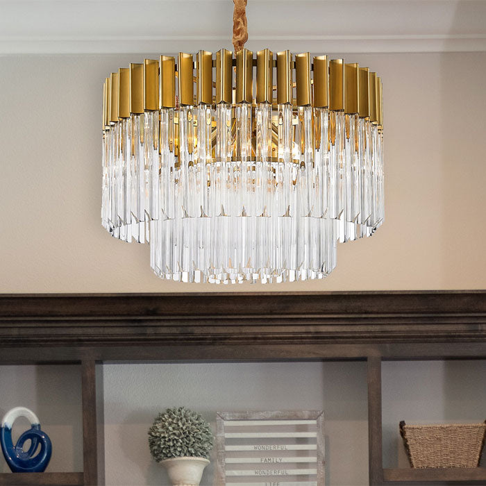 Conrad 60cm Pendant Round 8 Light in Brass with Clear Sculpted Glass