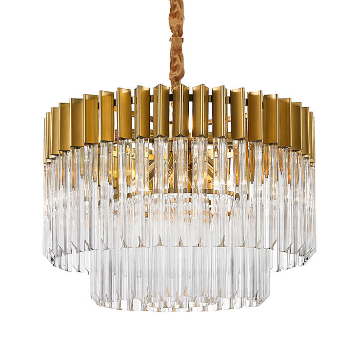 Conrad 60cm Pendant Round 8 Light in Brass with Clear Sculpted Glass