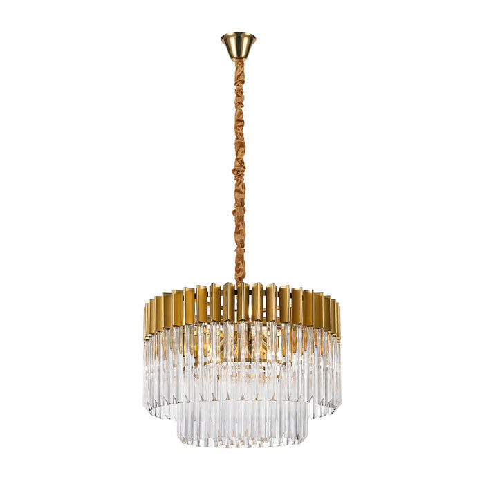 Conrad 60cm Pendant Round 8 Light in Brass with Clear Sculpted Glass