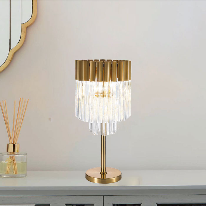 Conrad Brass and Clear Sculpted Glass Table Lamp