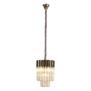 Conrad 30cm 4-Light Round Pendant in Polished Nickel with Cognac Sculpted Glass