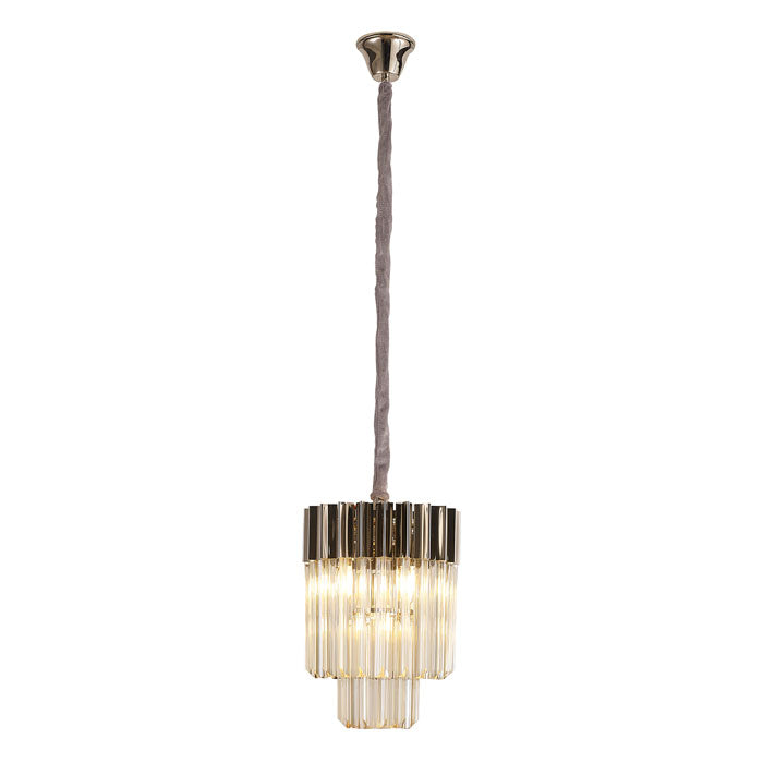 Conrad 30cm 4-Light Round Pendant in Polished Nickel with Cognac Sculpted Glass