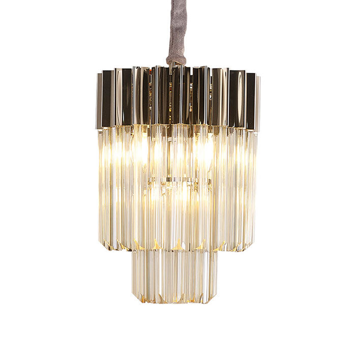 Conrad 30cm 4-Light Round Pendant in Polished Nickel with Cognac Sculpted Glass