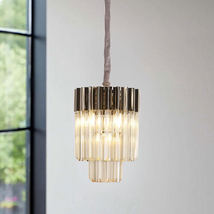 Conrad 30cm 4-Light Round Pendant in Polished Nickel with Cognac Sculpted Glass
