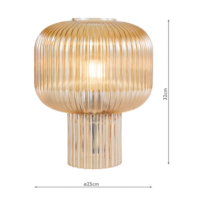 Dar Demarius Table Lamp Amber Ribbed Glass DEM4206