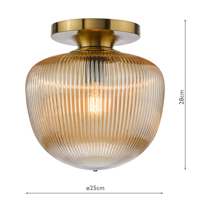 Dar Abrielle Flush Brushed Bronze and Amber Ribbed Glass ABR5206