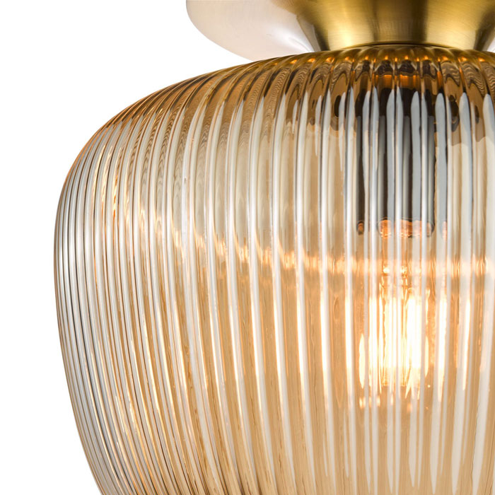 Dar Abrielle Flush Brushed Bronze and Amber Ribbed Glass ABR5206