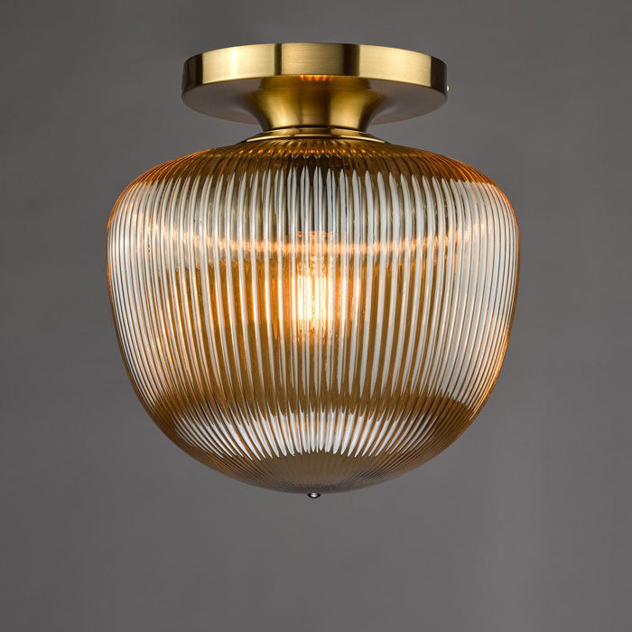 Dar Abrielle Flush Brushed Bronze and Amber Ribbed Glass ABR5206