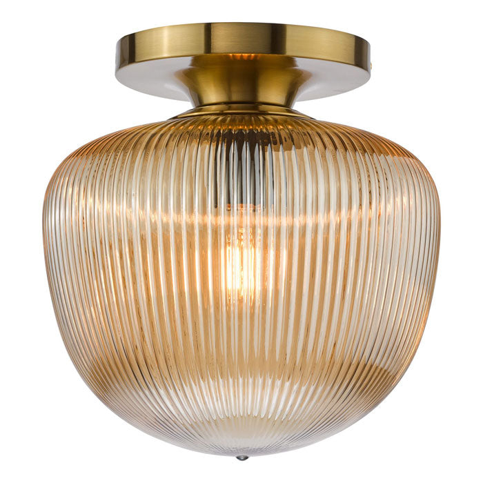 Dar Abrielle Flush Brushed Bronze and Amber Ribbed Glass ABR5206