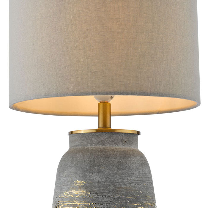 Dar Creon Ceramic Table Lamp Grey and Antique Brass With Shade CRE4239-PYR1439