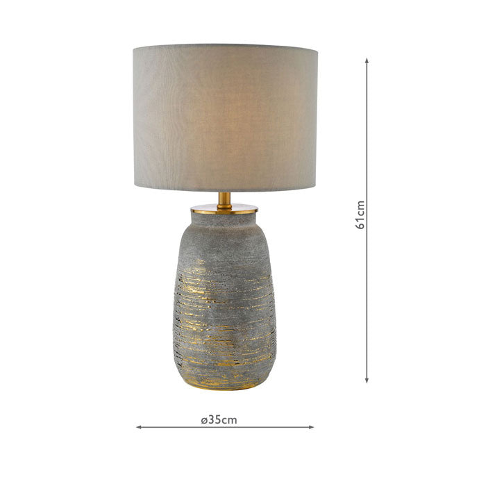 Dar Creon Ceramic Table Lamp Grey and Antique Brass With Shade CRE4239-PYR1439