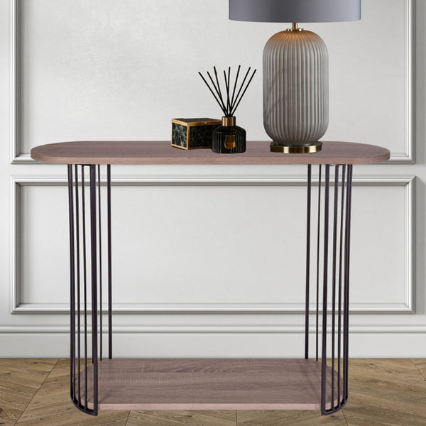 Dar Drum Console Table Oak Effect Veneer and Matt Black 001DRU002