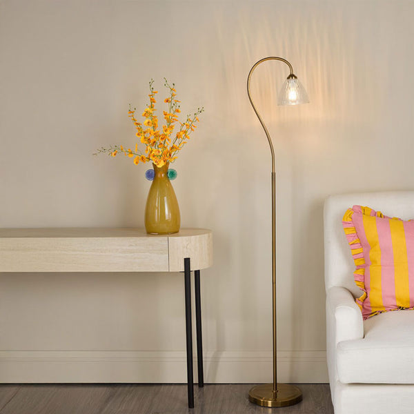 Dar Glynis Floor Lamp Antique Bronze & Ribbed Glass – GLY4963