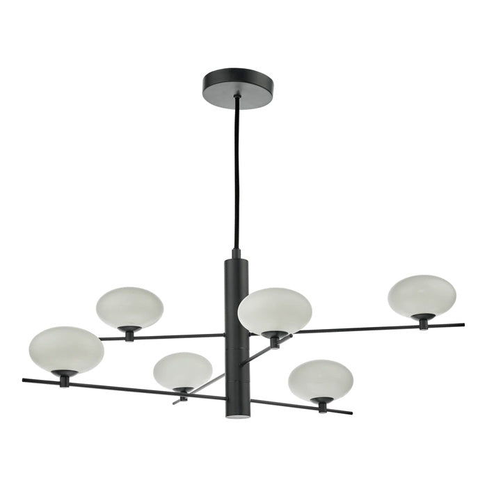 Dar Jasper 6 Light Pendant Matt Black & Opal Glass JAS0622