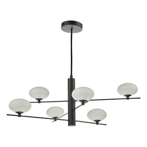 Dar Jasper 6 Light Pendant Matt Black & Opal Glass JAS0622