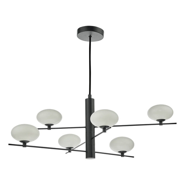 Dar Jasper 6 Light Pendant Matt Black & Opal Glass JAS0622