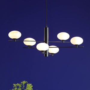 Dar Jasper 6 Light Pendant Matt Black & Opal Glass JAS0622