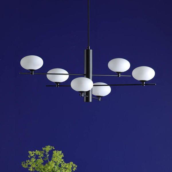 Dar Jasper 6 Light Pendant Matt Black & Opal Glass JAS0622