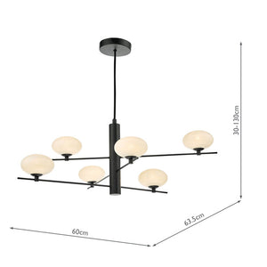 Dar Jasper 6 Light Pendant Matt Black & Opal Glass JAS0622