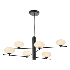 Dar Jasper 6 Light Pendant Matt Black & Opal Glass JAS0622