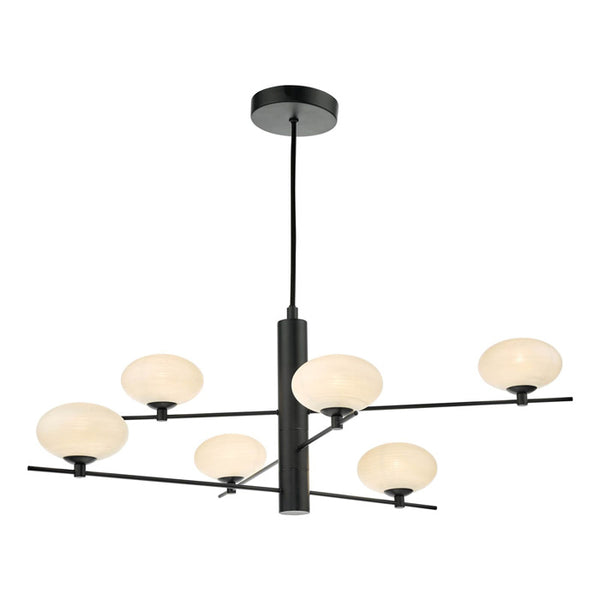 Dar Jasper 6 Light Pendant Matt Black & Opal Glass JAS0622