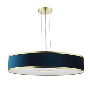 Dar Lighting Alvaro 6 Light Pendant Brushed Brass with Blue Shade ALV1723