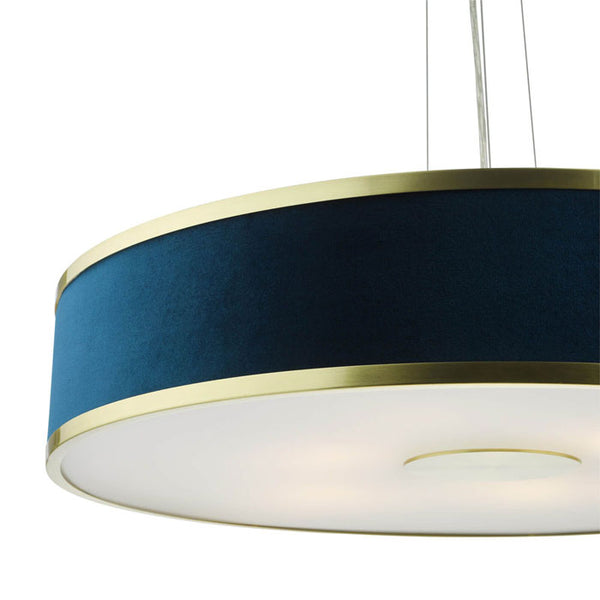 Dar Lighting Alvaro 6 Light Pendant Brushed Brass with Blue Shade ALV1723
