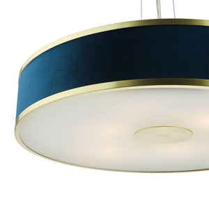 Dar Lighting Alvaro 6 Light Pendant Brushed Brass with Blue Shade ALV1723