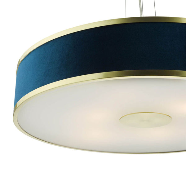 Dar Lighting Alvaro 6 Light Pendant Brushed Brass with Blue Shade ALV1723